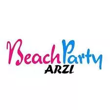 Ein buntes Logo für eine Strandparty. Der Text „Beach Party ARZI“ hebt das fröhliche Thema hervor.