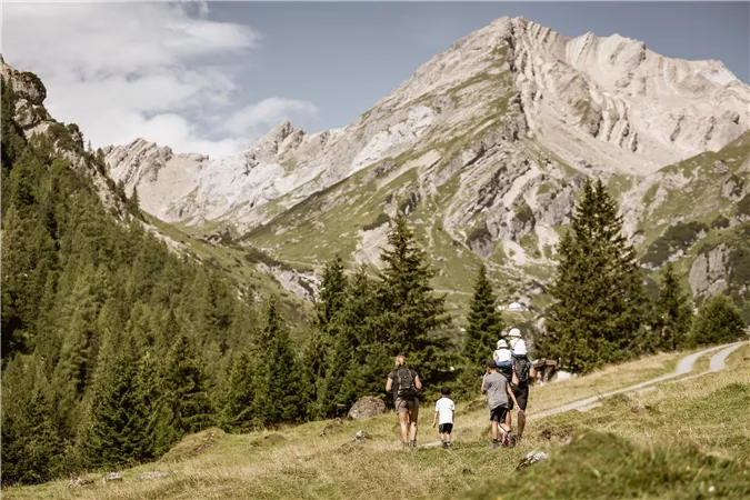 A typical house in a natural environment with rocks in the background. The area is green and surrounded by trees.