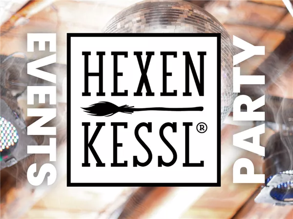 Eine Veranstaltungseinladung für eine Party im Hexen Kessl. Das Logo ist prominent platziert, um das Event zu bewerben.