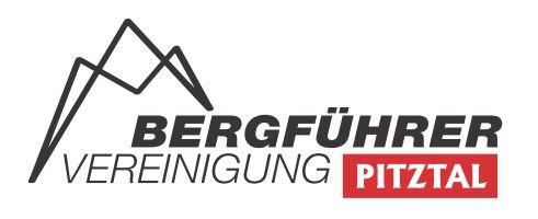 Das Bild zeigt das Logo der Bergführer Vereinigung Pitztal. Es ist mit einem Bergsymbol und den Worten „Bergführer Vereinigung“ sowie „Pitztal“ in auffälliger Schrift gestaltet.
