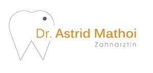 A logo of Dr. Astrid Mathoi, dentist. The design features a stylized tooth and the name in orange lettering.