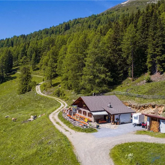 A picturesque house nestled in a green hilly landscape with dense forests. The path gently leads to the building, surrounded by an idyllic scenery.