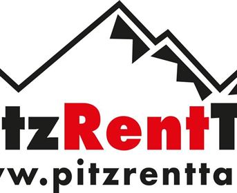 Logo of PitzRentTal with a stylized mountain silhouette. It contains the website link beneath the lettering.