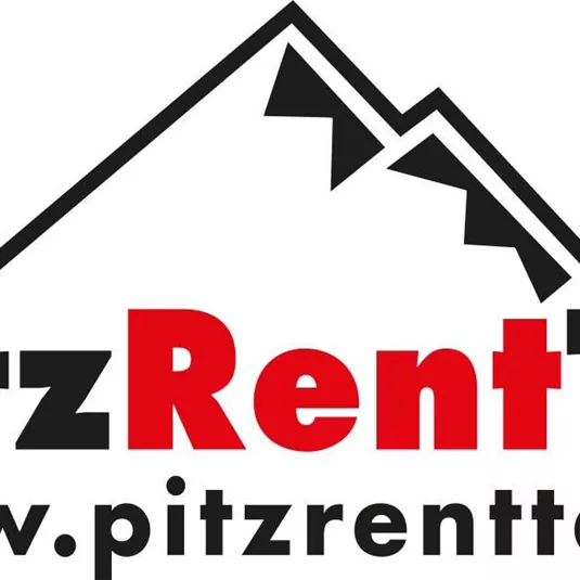 Logo von PitzRentTal mit einer stilisierten Bergsilhouette. Es enthält den Webseiten-Link unter dem Schriftzug.