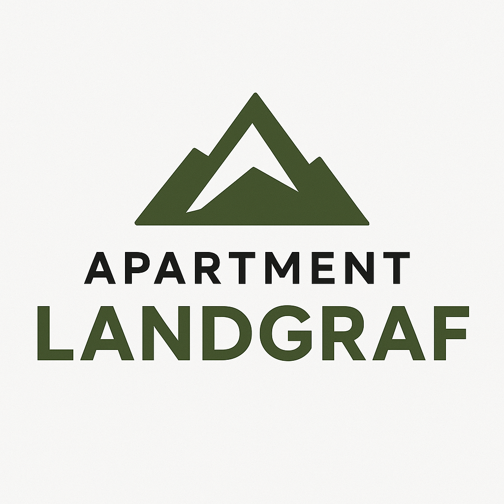 The image shows the logo of "Apartment Landgraf" with stylized mountains. The lettering is clear and simple.