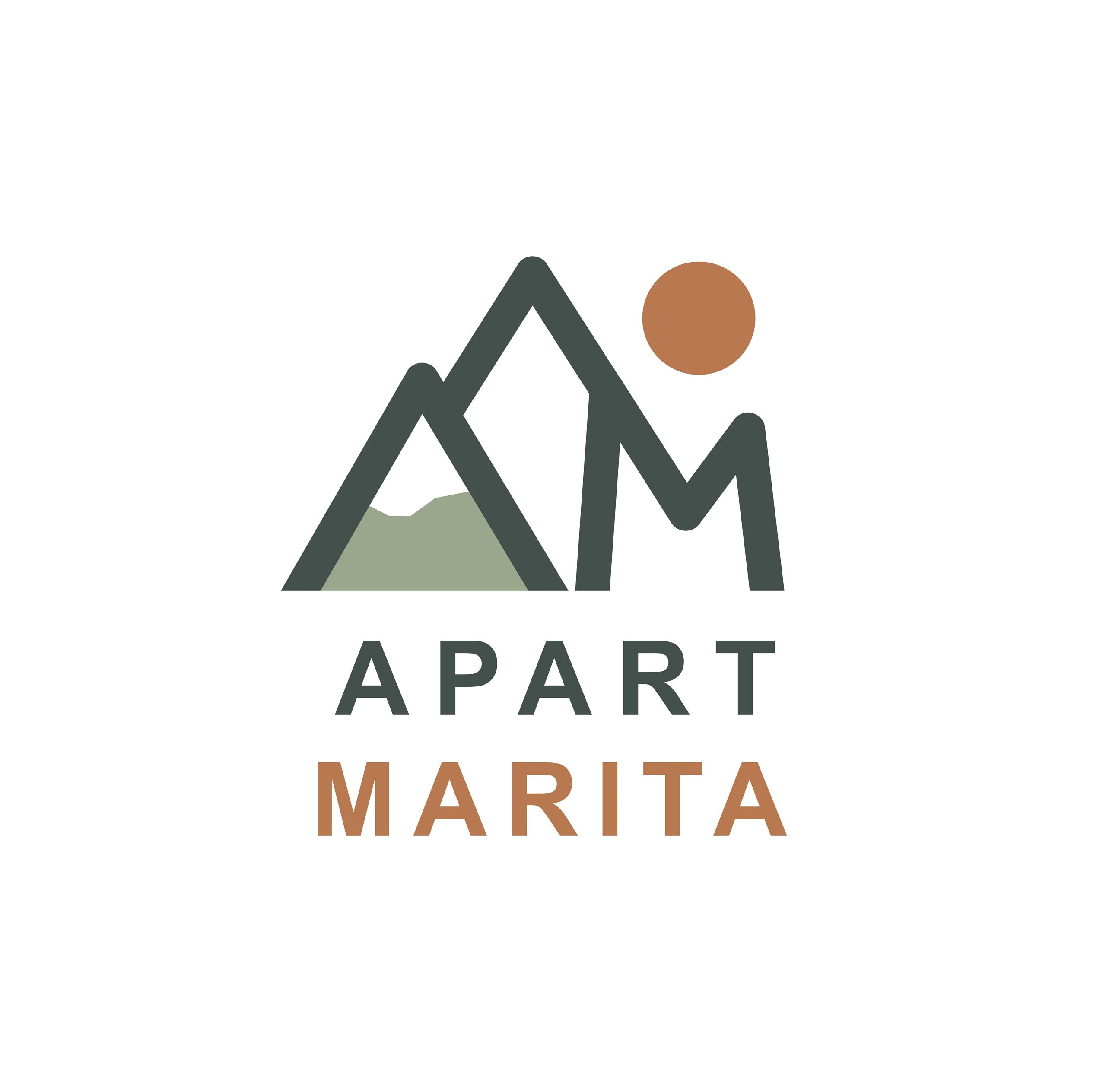 A simple logo featuring mountain symbols and a sun motif. The name "Apart Marita" is displayed in clear letters below.