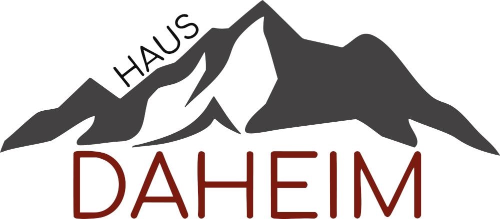 A simple logo featuring the text "Haus Daheim" and stylized mountain graphics. It conveys a sense of home and nature.