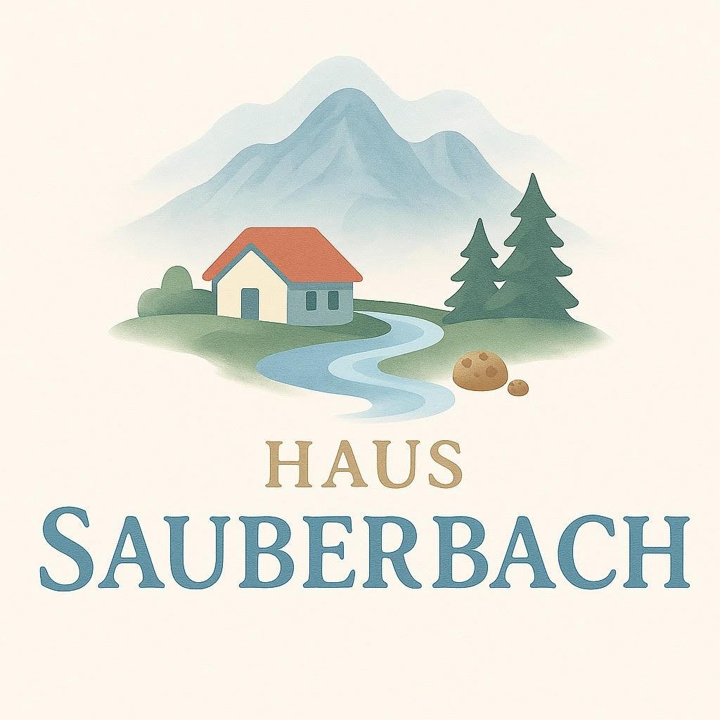 A charming house with a red roof in an idyllic landscape. In the background, mountains and trees can be seen, and a small river flows by.