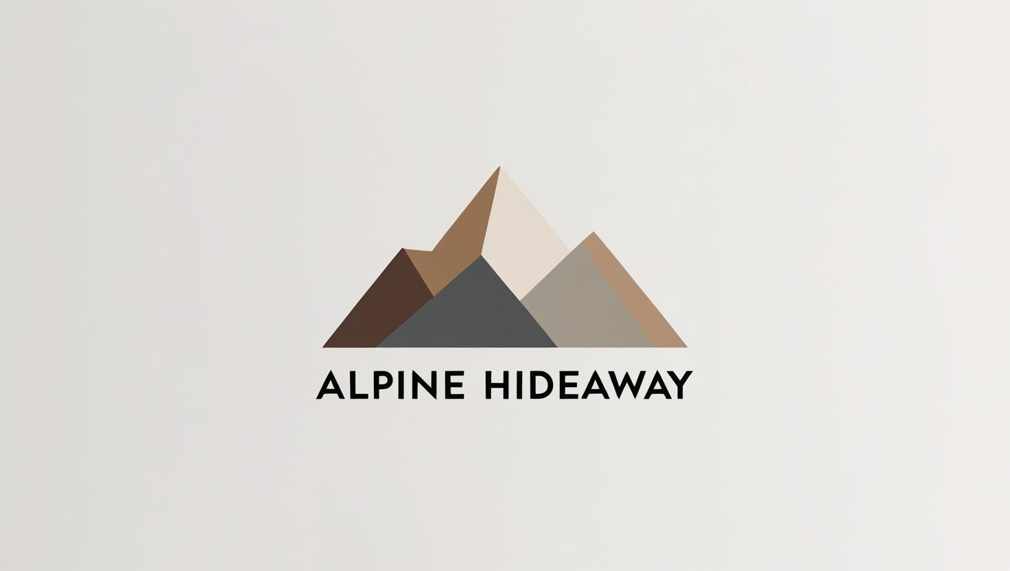 A logo with stylized mountains in various earth tones. Below is the lettering "ALPINE HIDEAWAY".