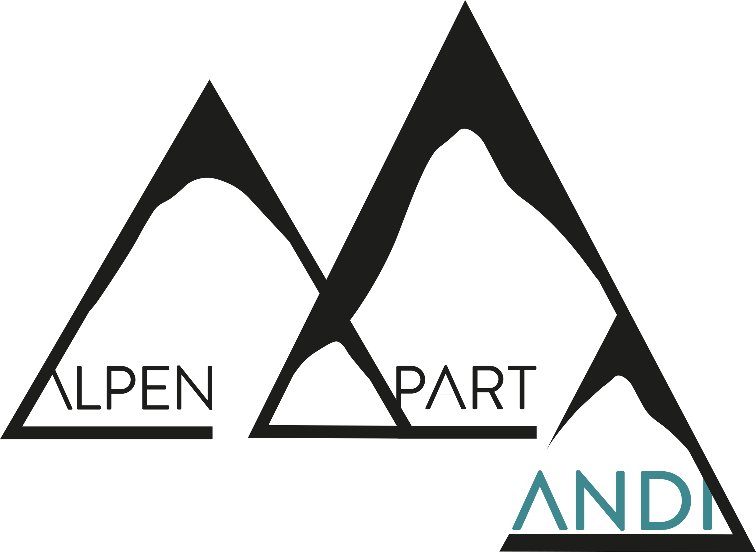 A minimalist logo featuring stylized mountain peaks. The inscriptions "ALPEN PART" and "ANDI" are clearly visible.
