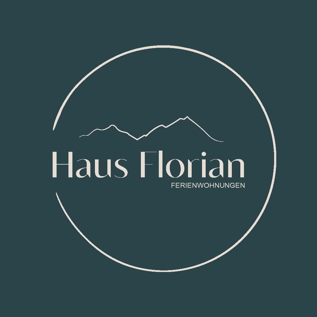 The image shows the logo of "Haus Florian," a provider of holiday apartments. The design is simple with a mountain silhouette and a modern lettering.