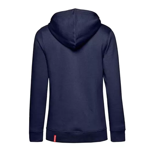 A dark blue hoodie with a hood. The hoodie has a simple, casual cut.