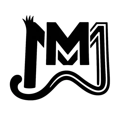 Ein kreatives Logo mit den Buchstaben "M" und "1" in stilisierter Schrift. Es hat ein modernes, grafisches Design mit geschwungenen Elementen.