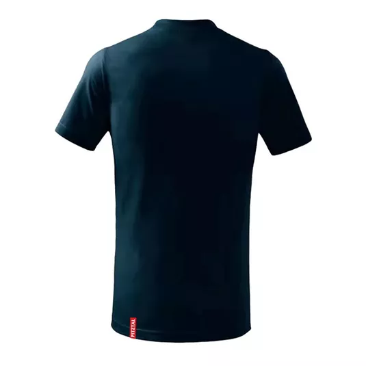 A black T-shirt from the back. It has short sleeves and a simple, plain design.