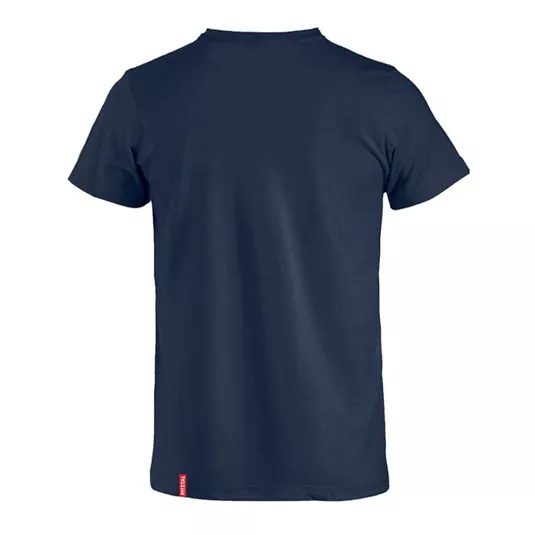 Ein einfaches, navyblaues T-Shirt ohne Druck. Es hat einen klassischen Schnitt und kurze Ärmel.