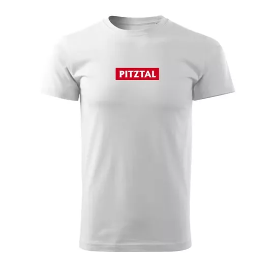 A simple white T-shirt with the print "PITZTAL" in red letters. Ideal for leisure and sports.