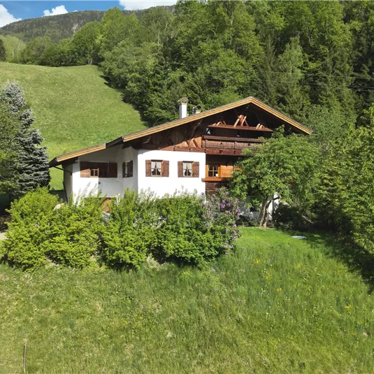 A charming house amidst green meadows and dense trees. The surroundings are quiet and idyllic, ideal for a connection to nature.