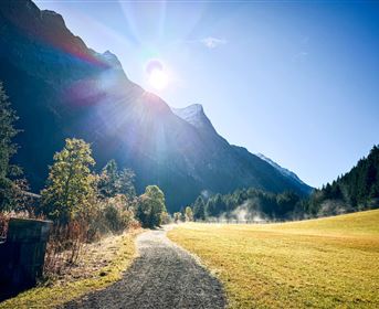 Valley hiking trail in autumn